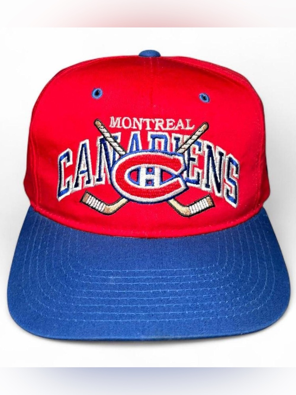 Vintage 90s Montreal Canadiens #1 Fan Apparel NHL Hockey Snapback Hat Cap Red